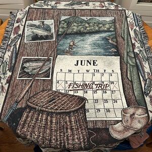 Pat Cocknell Vintage Style Rustic Fishing Trip Woven Throw Blanket